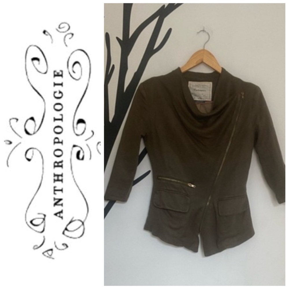 Anthropologie Olive Green Asymmetrical Jacket